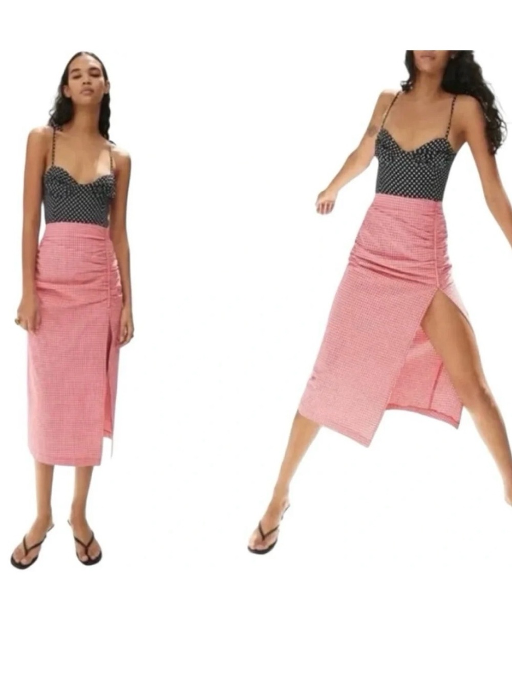 Zara Red Gingham Wrap Midi Skirt